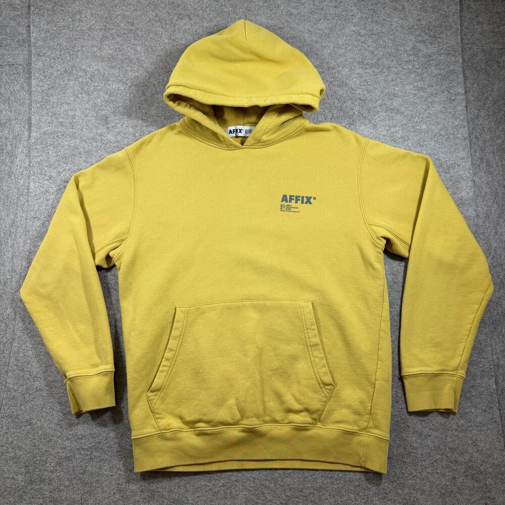 AFFIX Works Utility Hoodie Mens M Yellow Fleece Hooded Streetwear Relaxed Fit